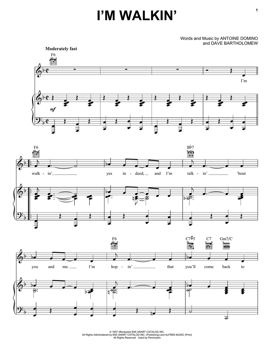I'm Walkin' I'm Walkin' Piano, Vocal, Guitar scores gallery preview page 1