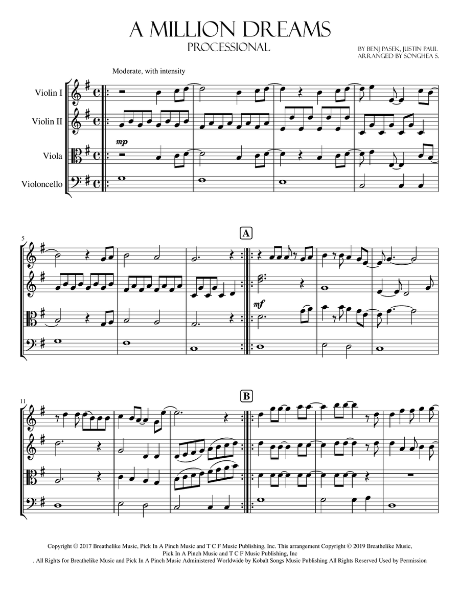 A Million Dreams A Million Dreams String Quartet scores gallery preview page 1