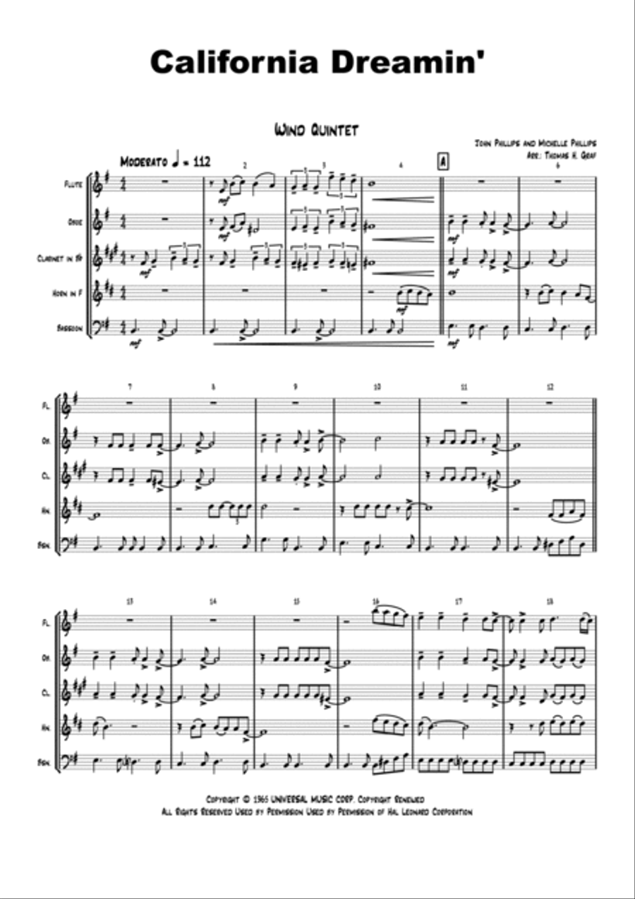 California Dreamin' Woodwind Quintet scores gallery preview page 2