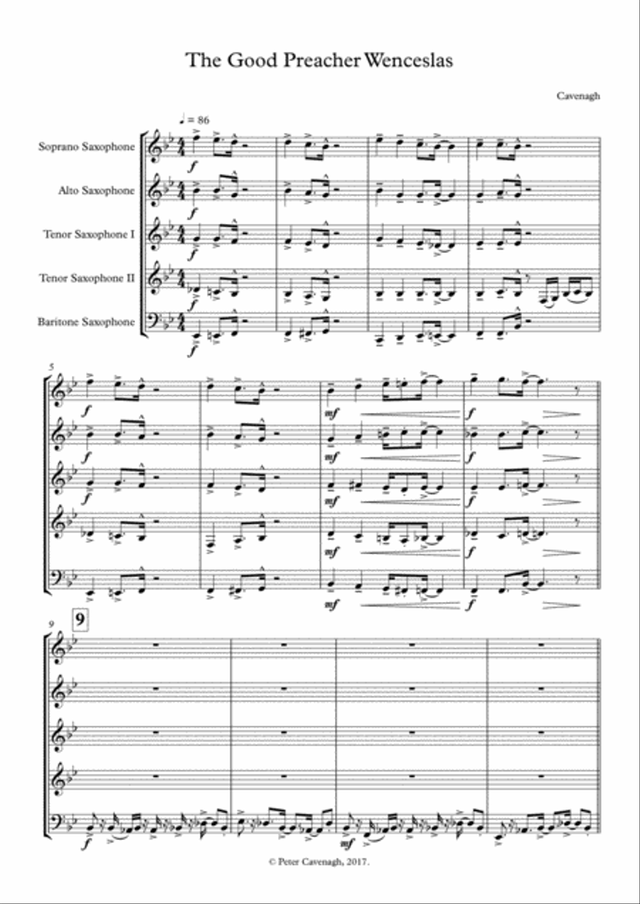 The good Preacher Wneceslas for Saxophone Quintet 2017 Holiday contest entry Saxophone Quintet scores gallery preview page 1