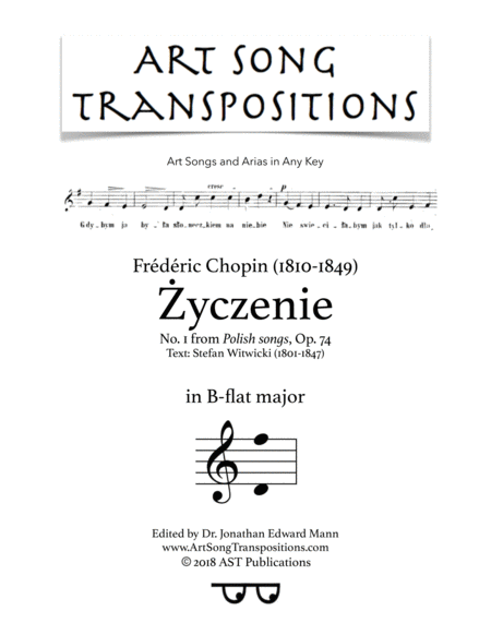 CHOPIN: Życzenie, Op. 74 no. 1 (transposed to B-flat major)