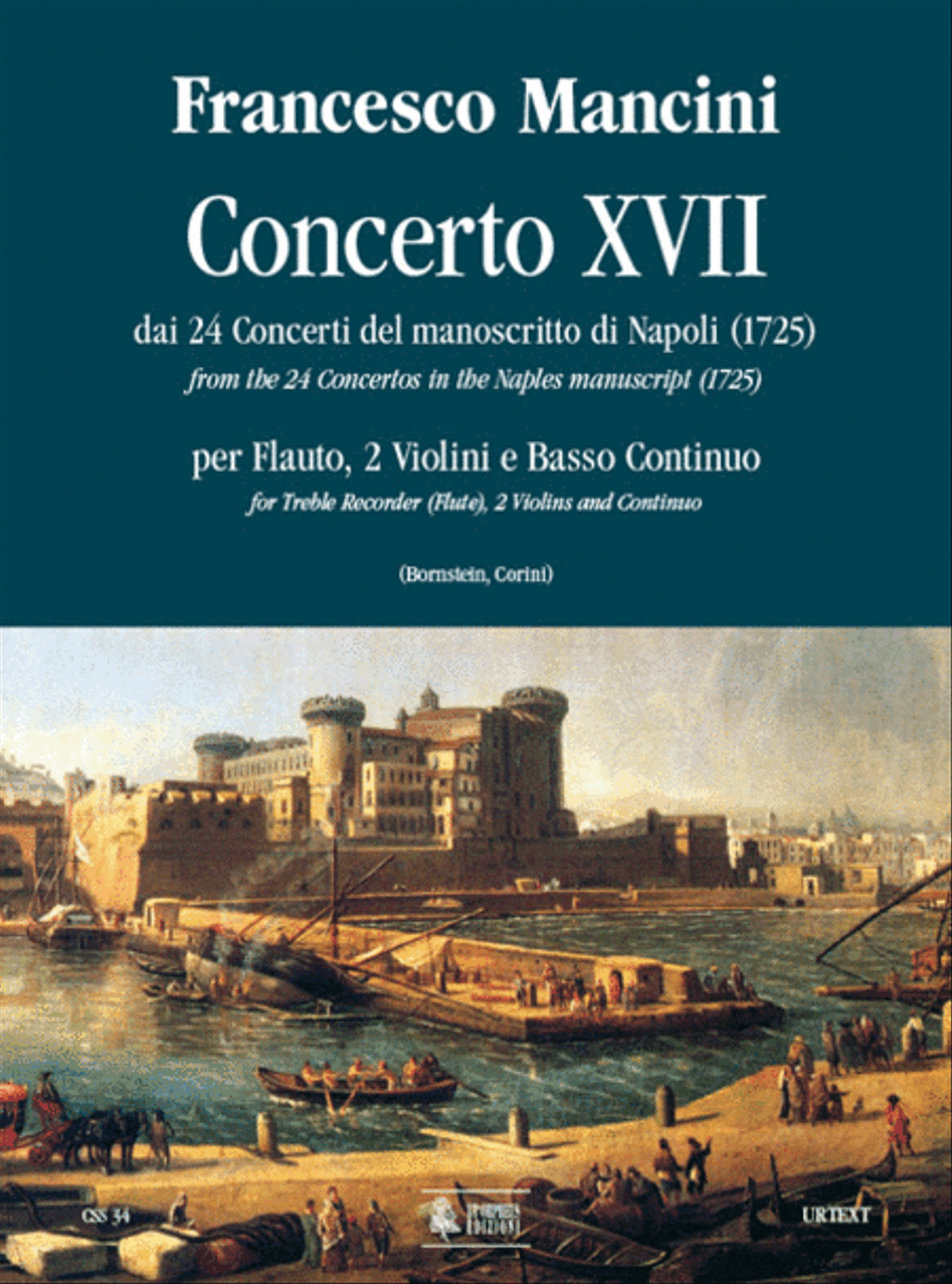 Concerto No. 17 from the 24 Concertos in the Naples manuscript (1725) for Treble Recorder (Flute), 2 Violins and Continuo Flute scores gallery preview page 1