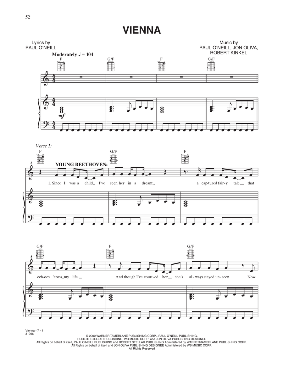 Vienna Vienna Piano, Vocal, Guitar scores gallery preview page 1