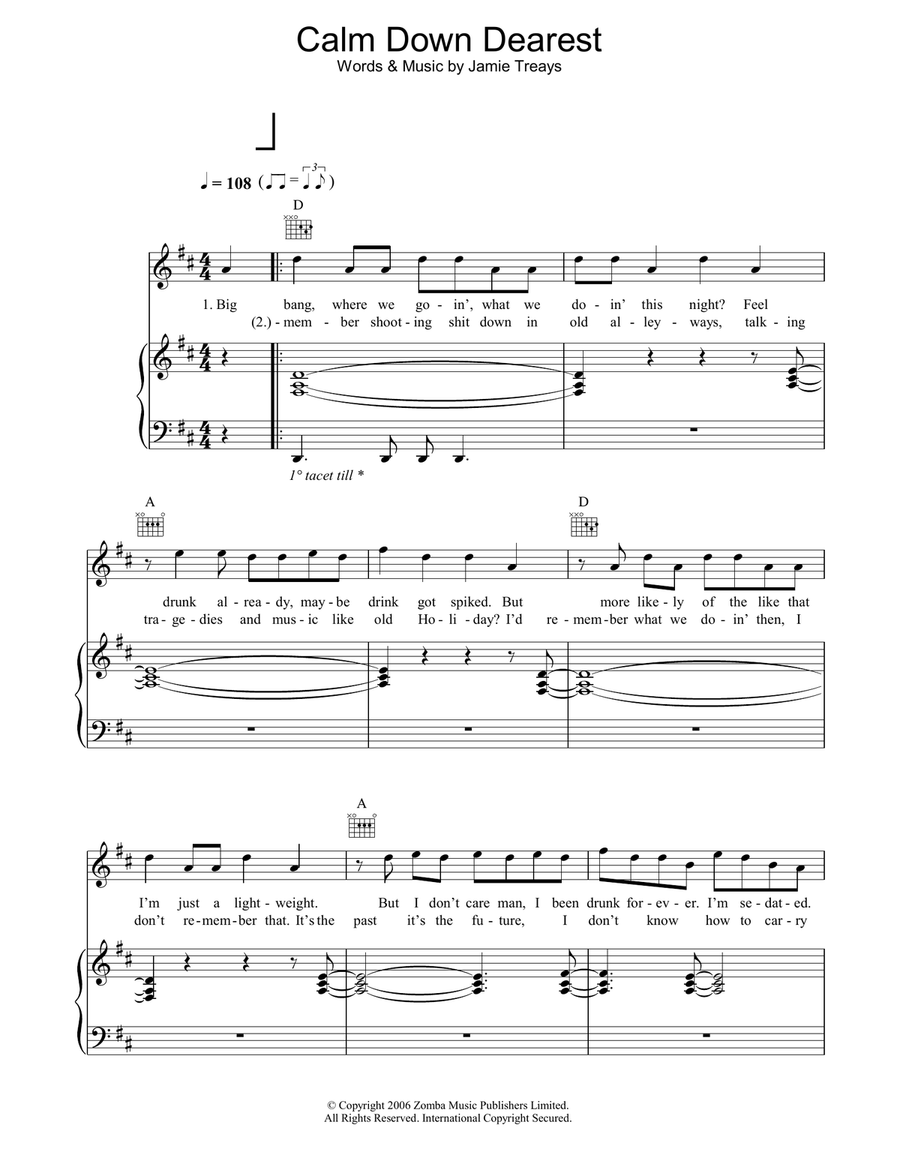 Calm Down Dearest Acoustic Guitar scores gallery preview page 1