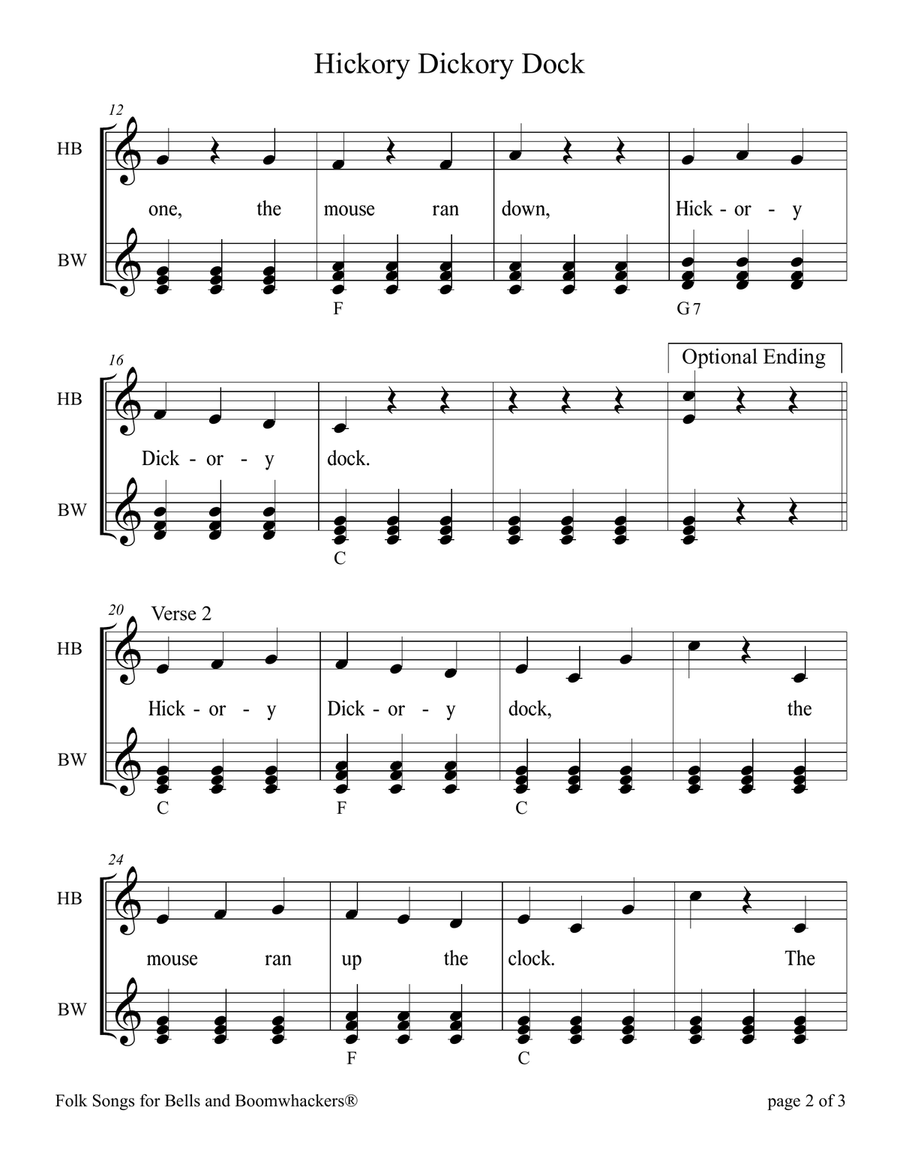 Hickory Dickory Dock (for 8-note Bells and Boomwhackers with Black and White Notes) Handbell Choir scores gallery preview page 6