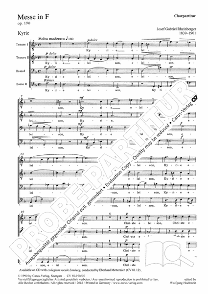 Mass in F major by Josef Gabriel Rheinberger Choir - Sheet Music
