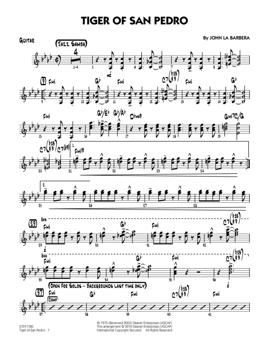 Tiger Of San Pedro - Guitar Jazz Ensemble scores gallery preview page 1