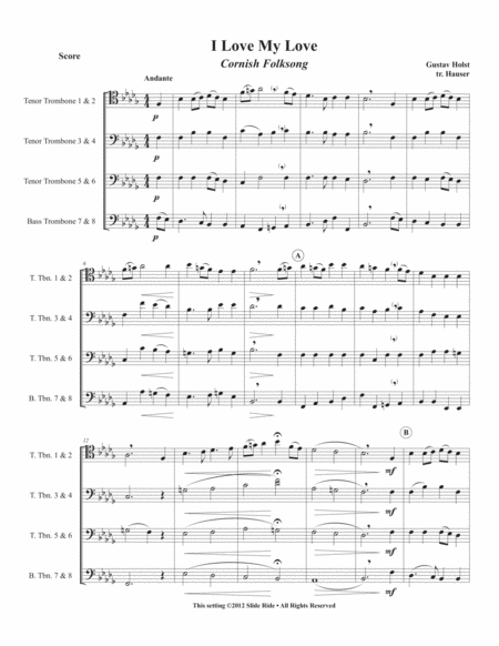 I Love My Love for Trombone Octet - Setting by Gustav Holst image number null