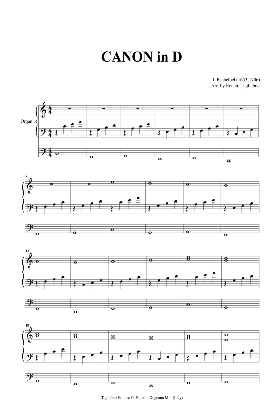 PACHELBEL - CANON in D - Arr. for Organ 3 staff Organ Solo scores gallery preview page 2