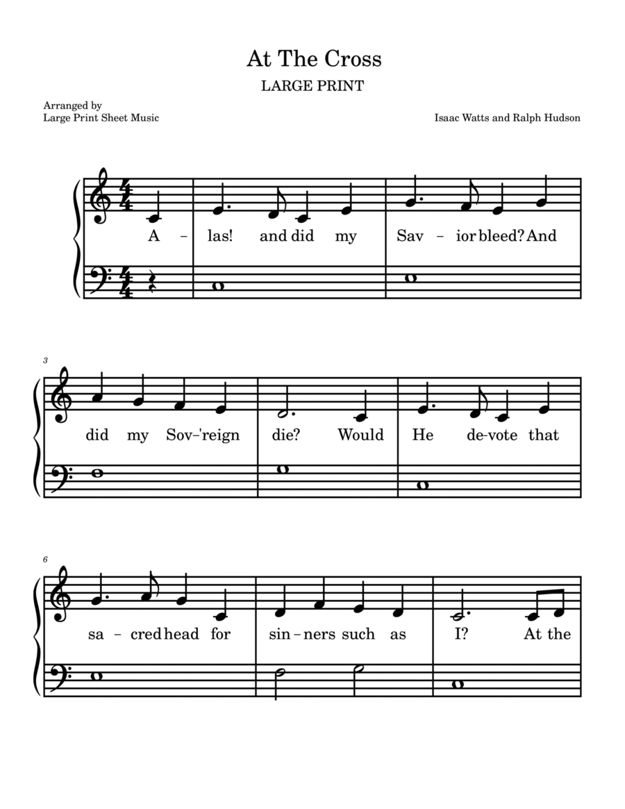 At The Cross | LARGE PRINT | Easy Piano Praise and Worship Hymn Easy Piano scores gallery preview page 1