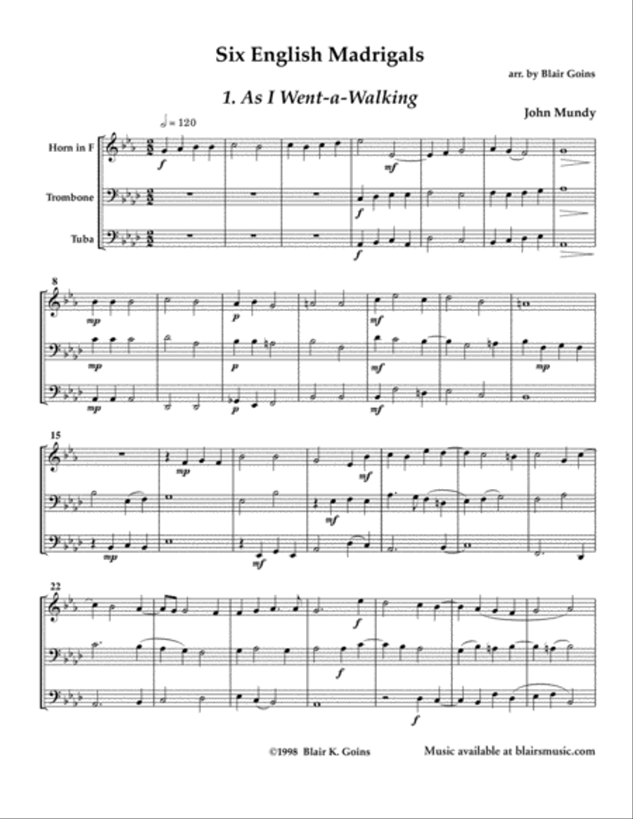Six English Madrigals Brass Ensemble scores gallery preview page 2