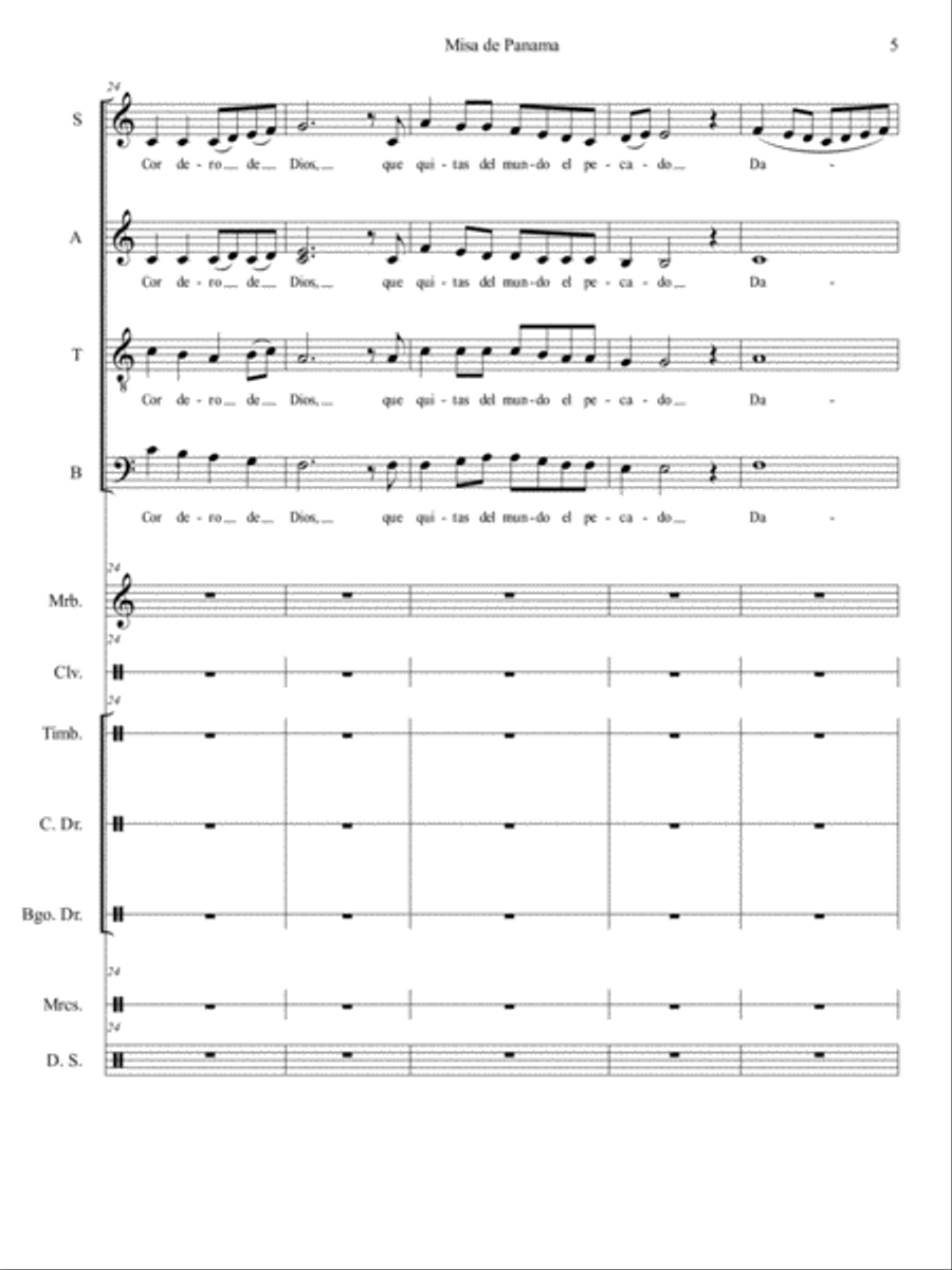Cordero de Dios from Misa de Panama 4-Part scores gallery preview page 5