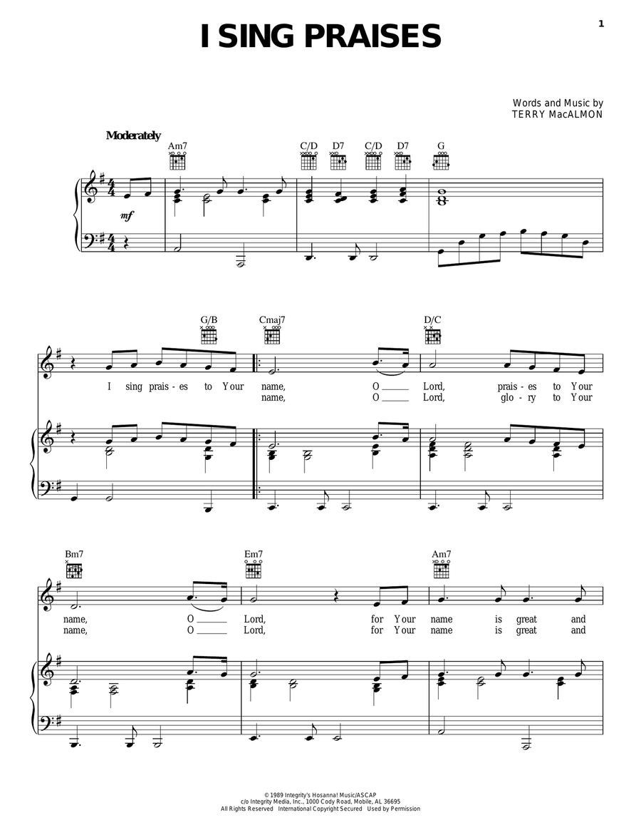 I Sing Praises Guitar scores gallery preview page 1