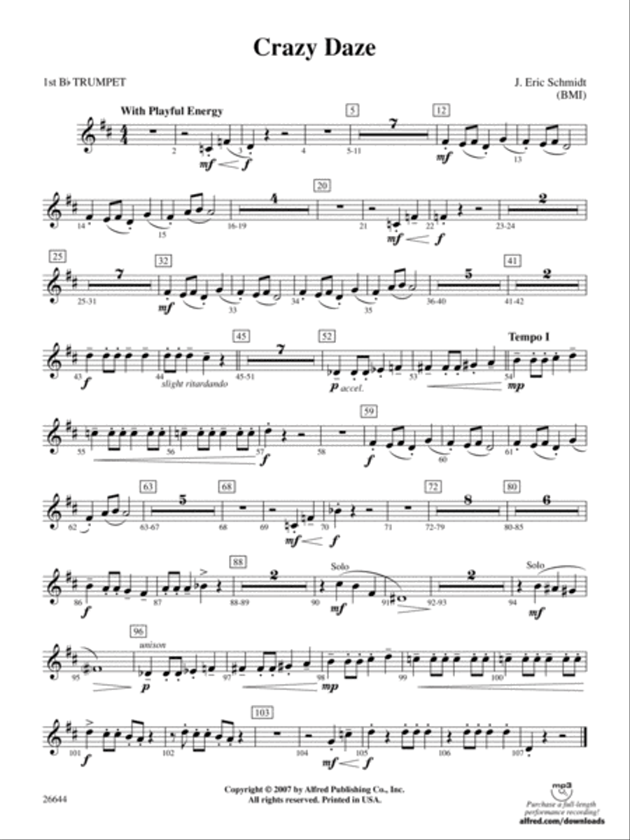 Crazy Daze: 1st B-flat Trumpet Full Orchestra scores gallery preview page 1