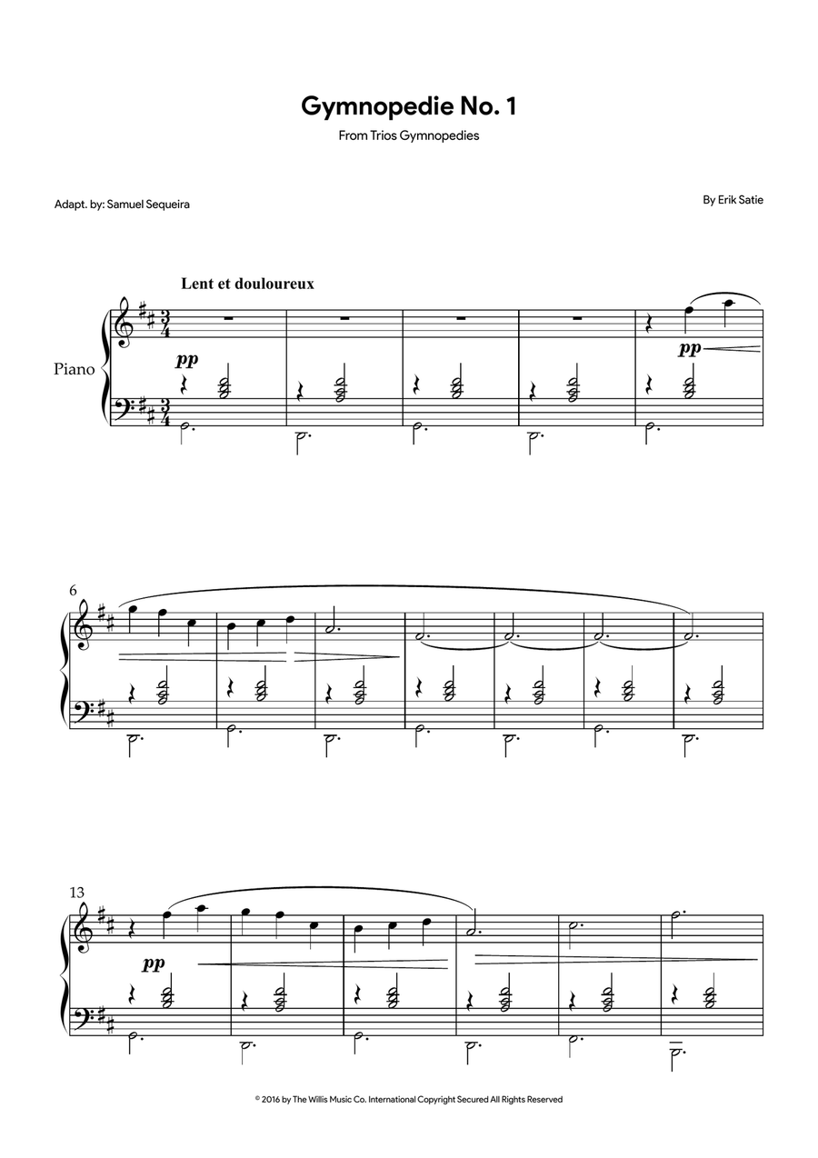 Gymnopedie No. 1 Piano Solo scores gallery preview page 1
