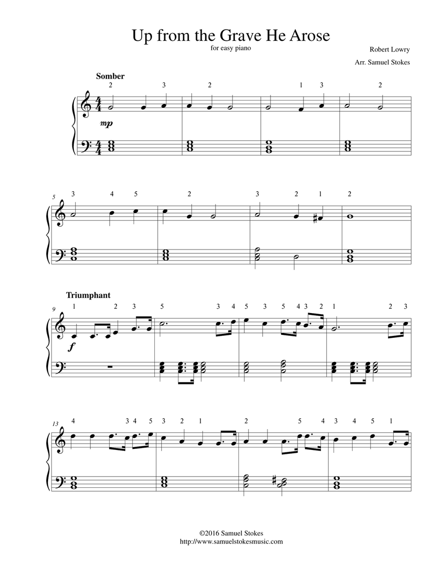 Up from the Grave He Arose (Low in the Grave He Lay) - for easy piano Easy Piano scores gallery preview page 1