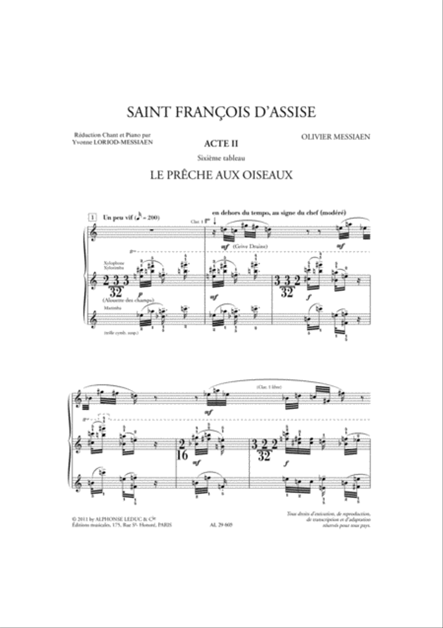 Saint Francois D'assise, Vol. 3 (acte Ii, 6e Tableau) Reduction Chant Et Pia