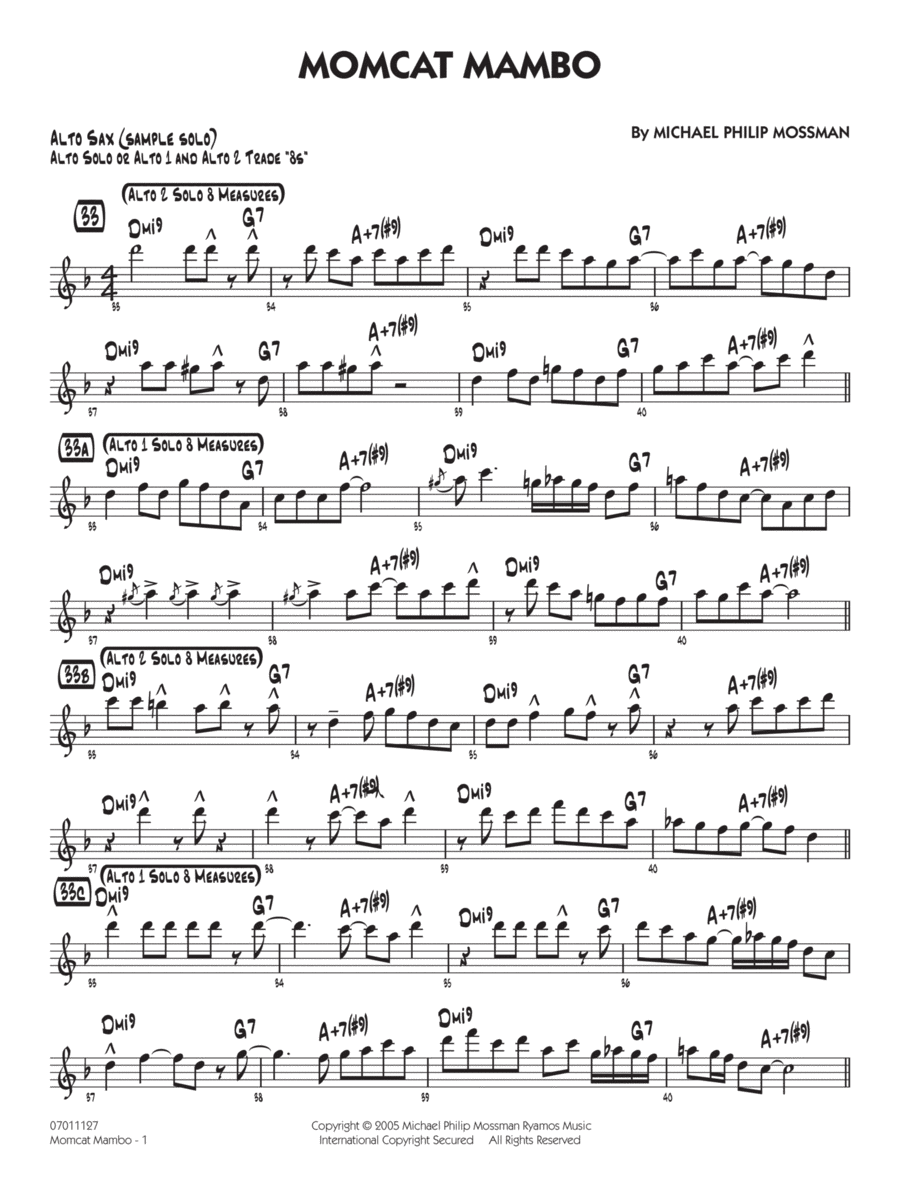 Momcat Mambo - Solo Sheet - Alto Sax Jazz Ensemble scores gallery preview page 1