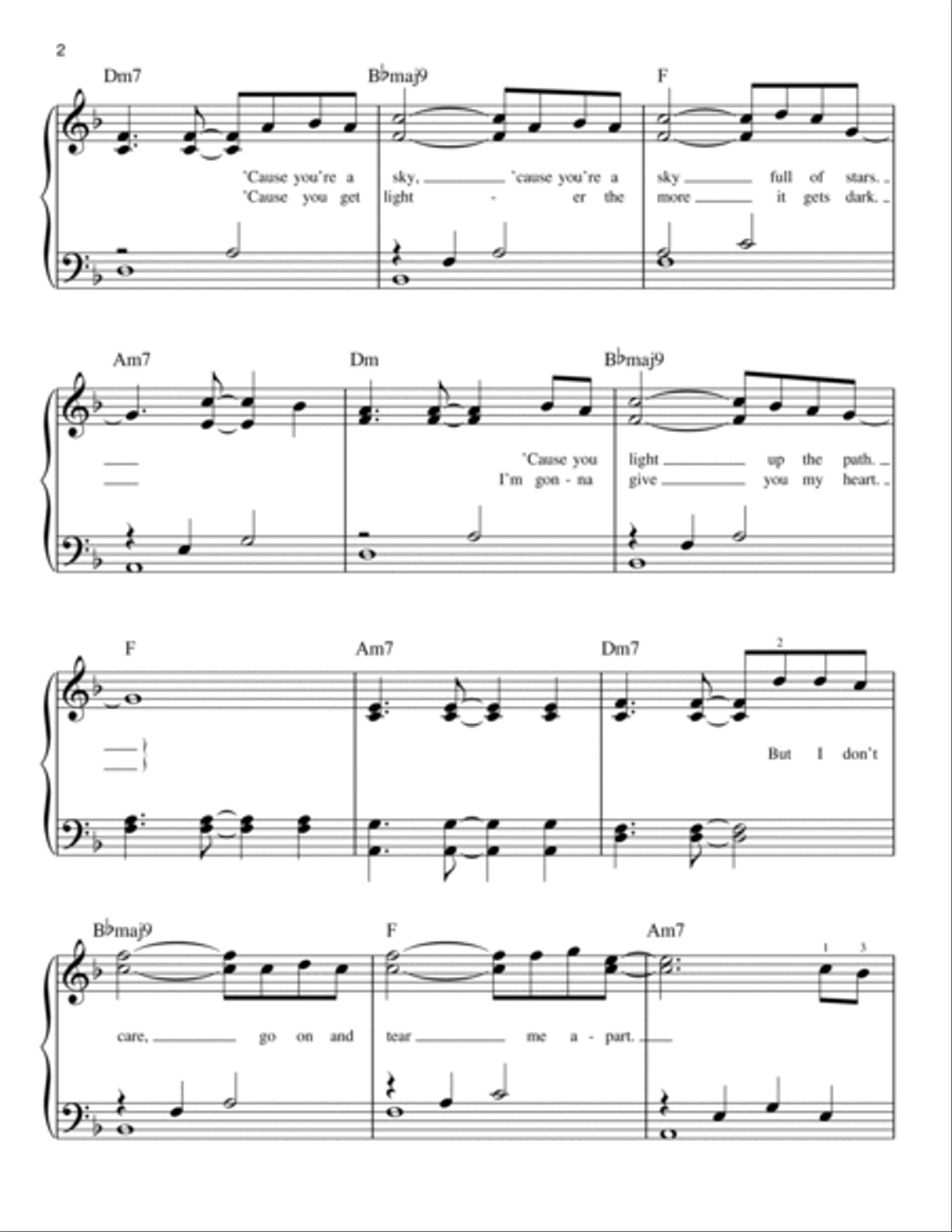 A Sky Full Of Stars Easy Piano scores gallery preview page 2