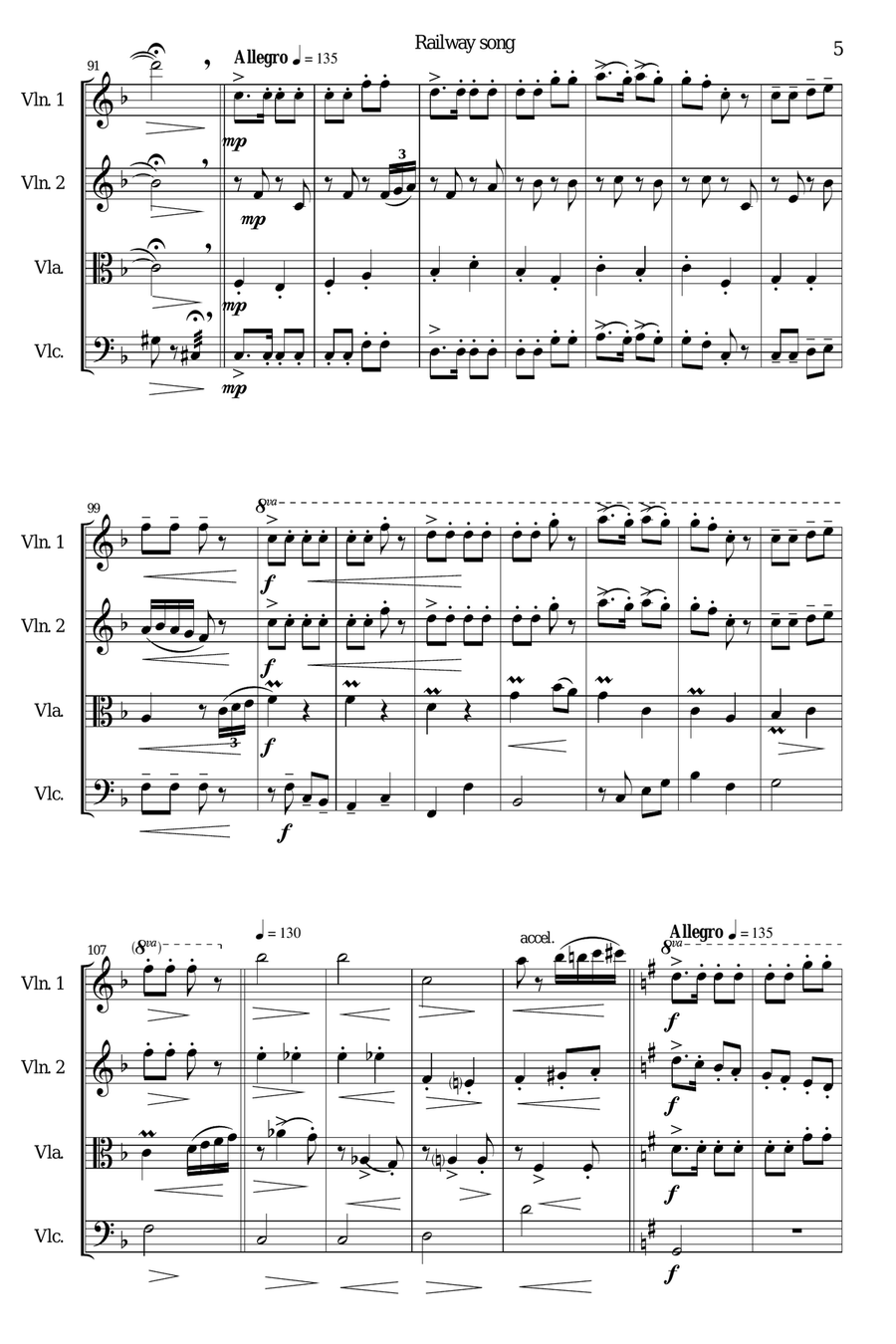 Railway Song (Auf de schwäb'sche Eisebahne) for string quartet String Quartet scores gallery preview page 5