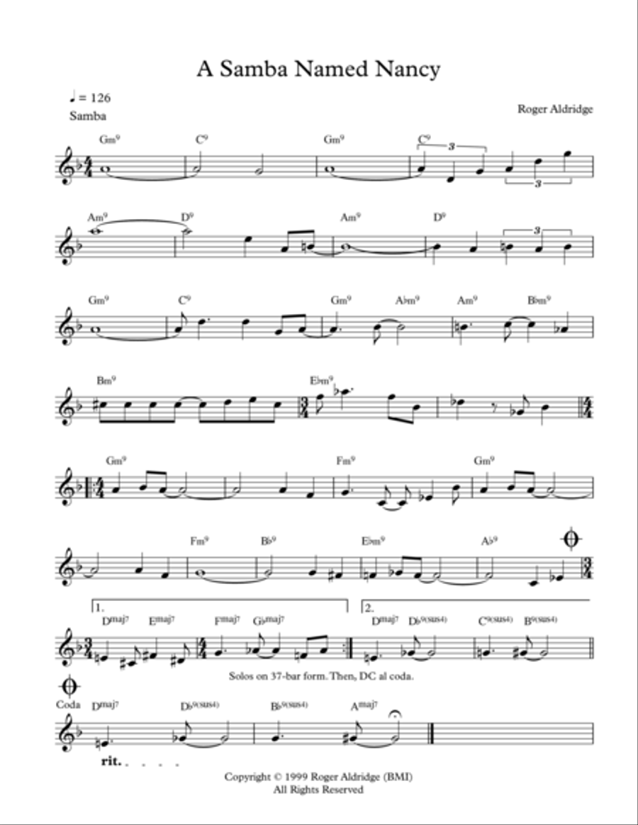 A Samba Named Nancy Jazz Ensemble scores gallery preview page 1