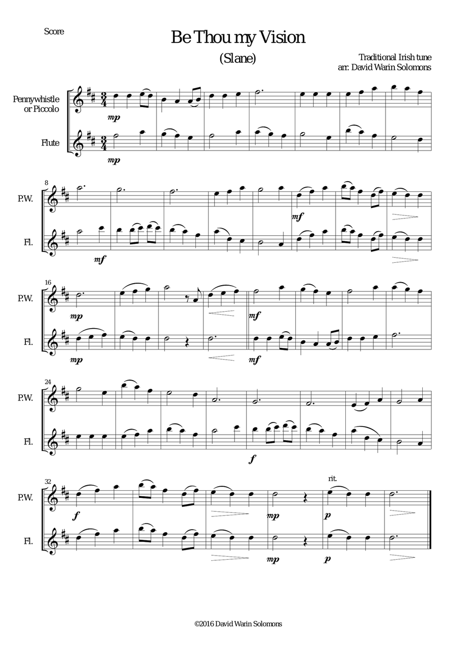 Be Thou my vision (Slane) for penny whistle (or piccolo) and flute Woodwind Duet scores gallery preview page 1