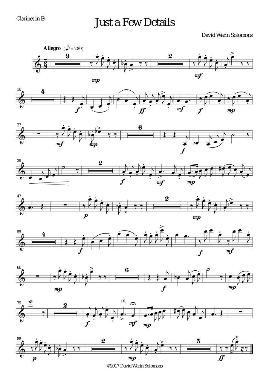 Just a Few Details for clarinet quintet (E flat, 2 B flats alto and bass) Clarinet Quintet scores gallery preview page 5