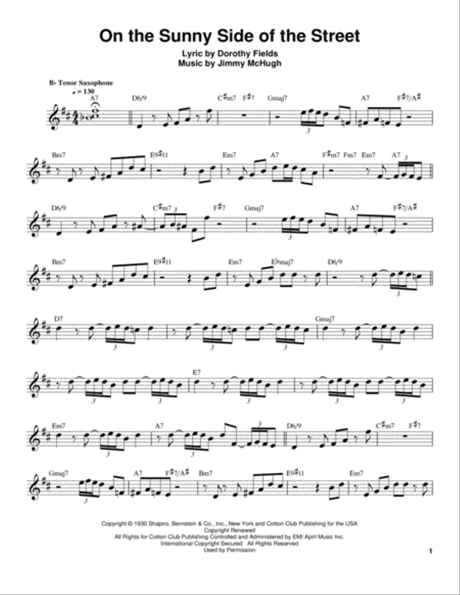 On The Sunny Side Of The Street Tenor Saxophone scores gallery preview page 1