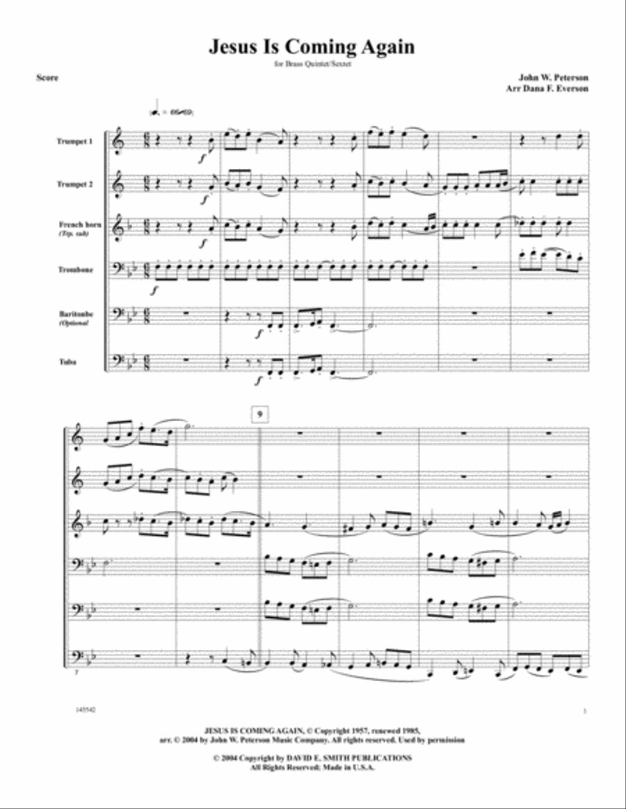 Jesus Is Coming Again Jesus Is Coming Again Brass Quintet scores gallery preview page 1