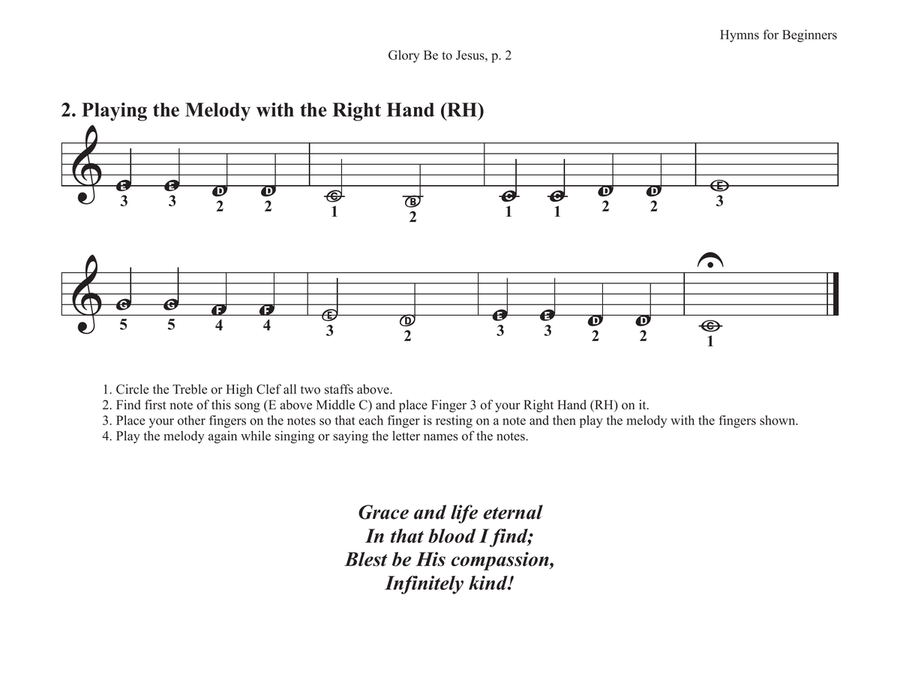 Glory Be to Jesus (Hymns for Beginners) Piano Method scores gallery preview page 3