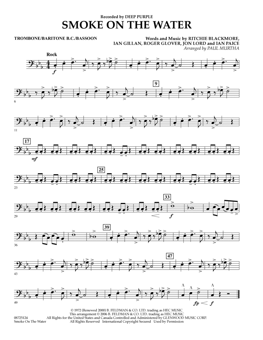 Smoke on the Water - Trombone/Baritone B.C./Bassoon Bassoon scores gallery preview page 1