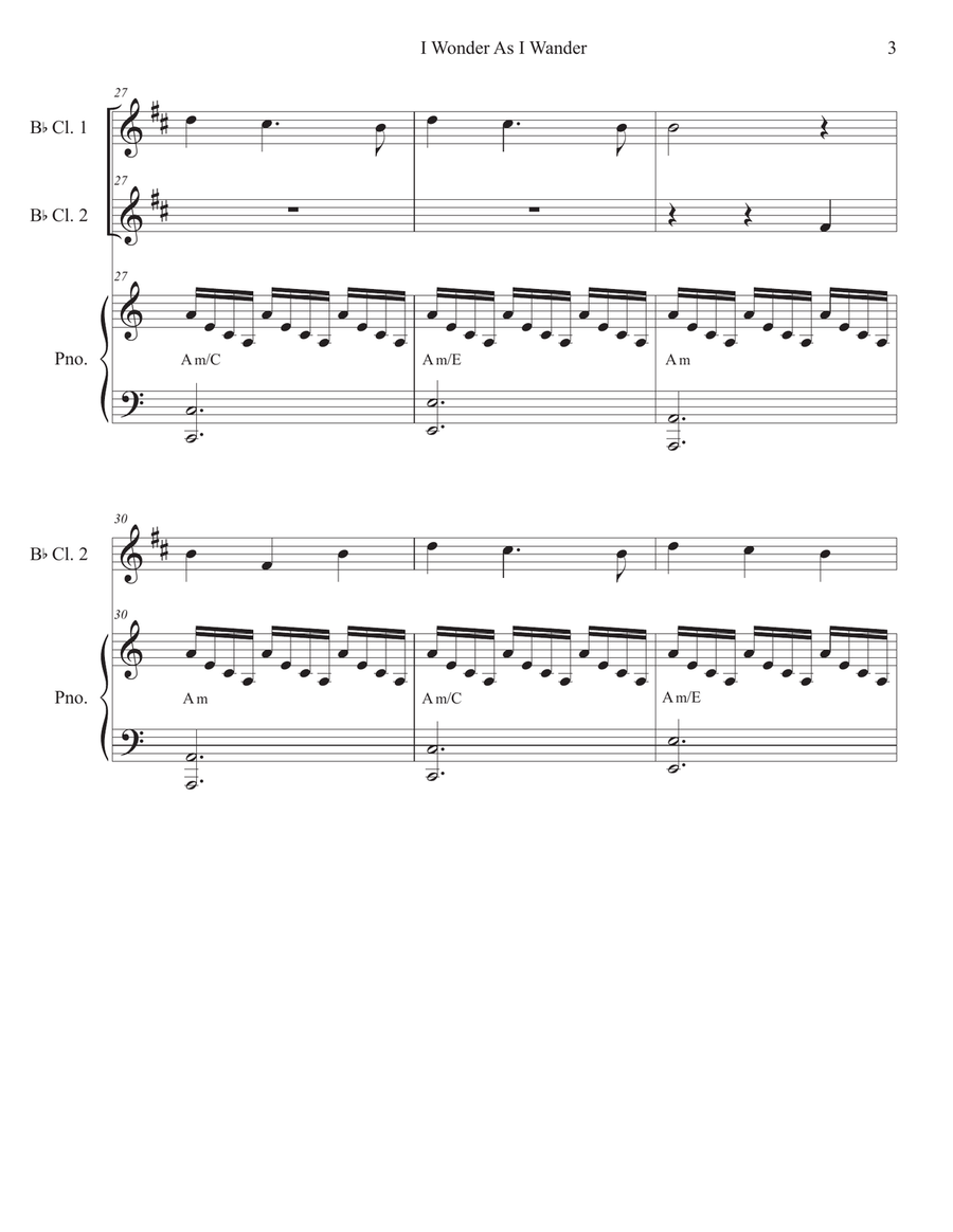I Wonder As I Wander Clarinet Duet scores gallery preview page 3