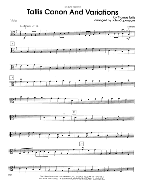 Tallis Canon And Variations - Viola