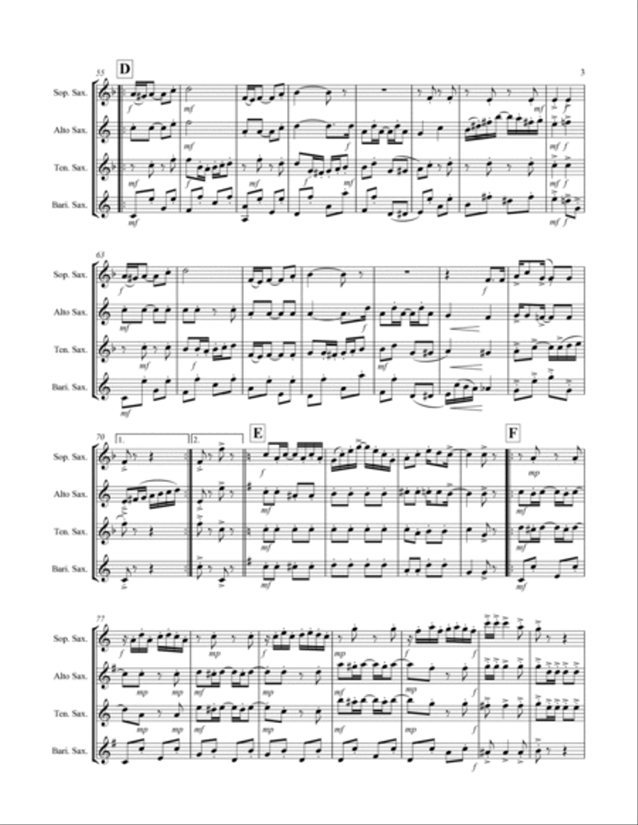 Joplin - “The Entertainer” (for Saxophone Quartet SATB) Saxophone Quartet scores gallery preview page 4