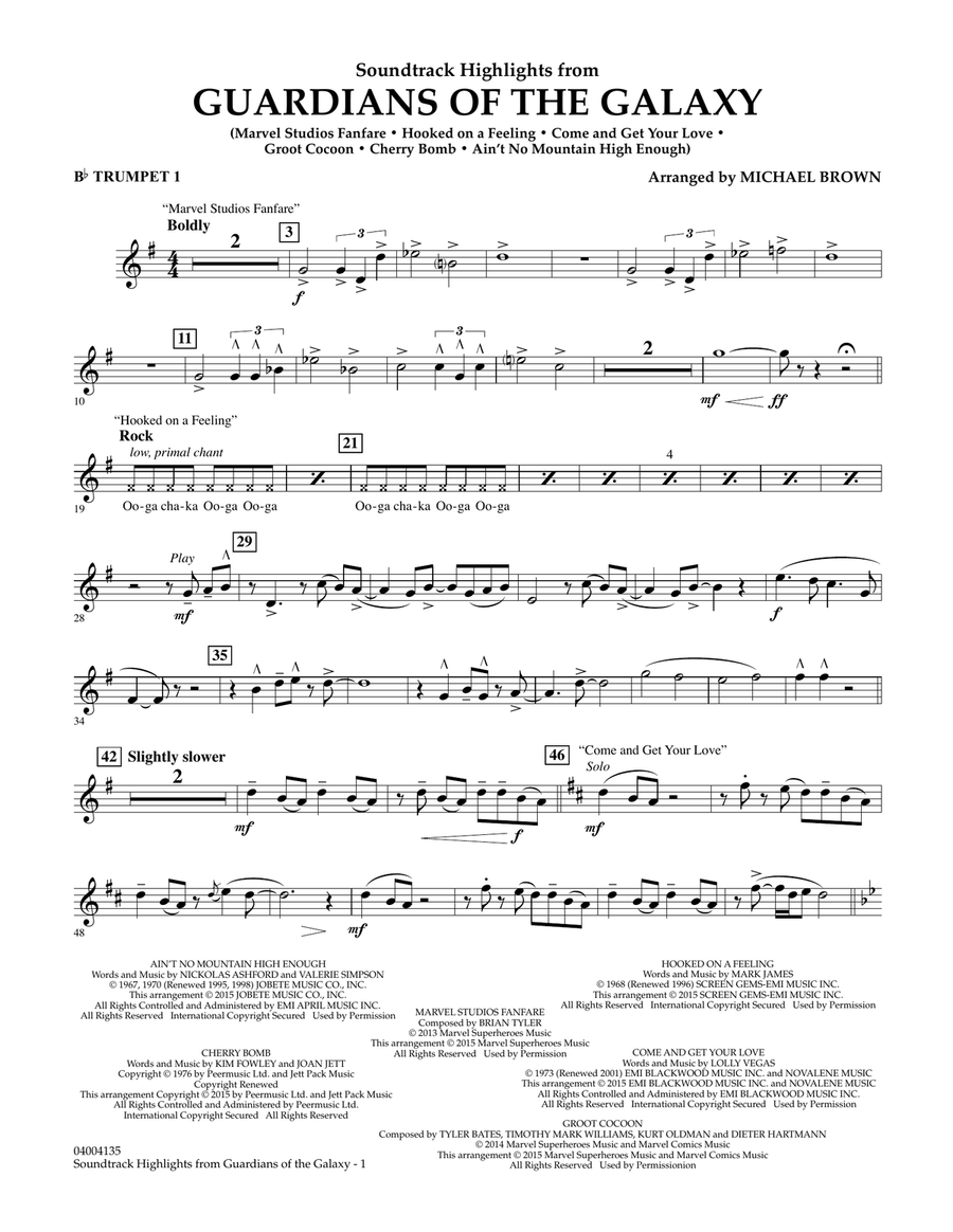 Soundtrack Highlights from Guardians of the Galaxy - Bb Trumpet 1 Concert Band scores gallery preview page 1