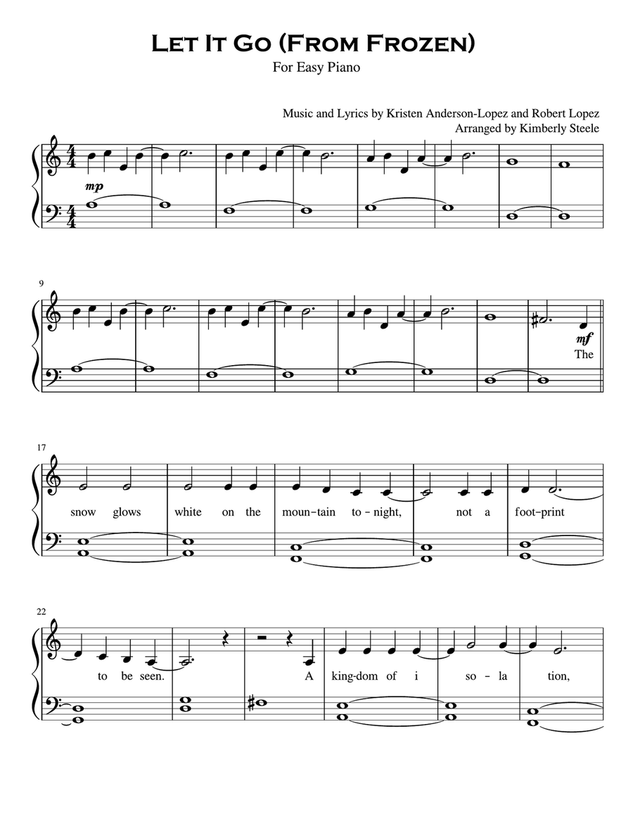 Beginner let it clearance go piano easy