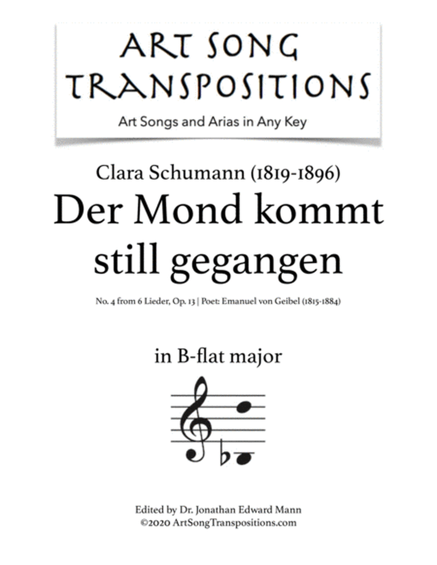 SCHUMANN: Der Mond kommt still gegangen, Op. 13 no. 4 (transposed to B-flat major)
