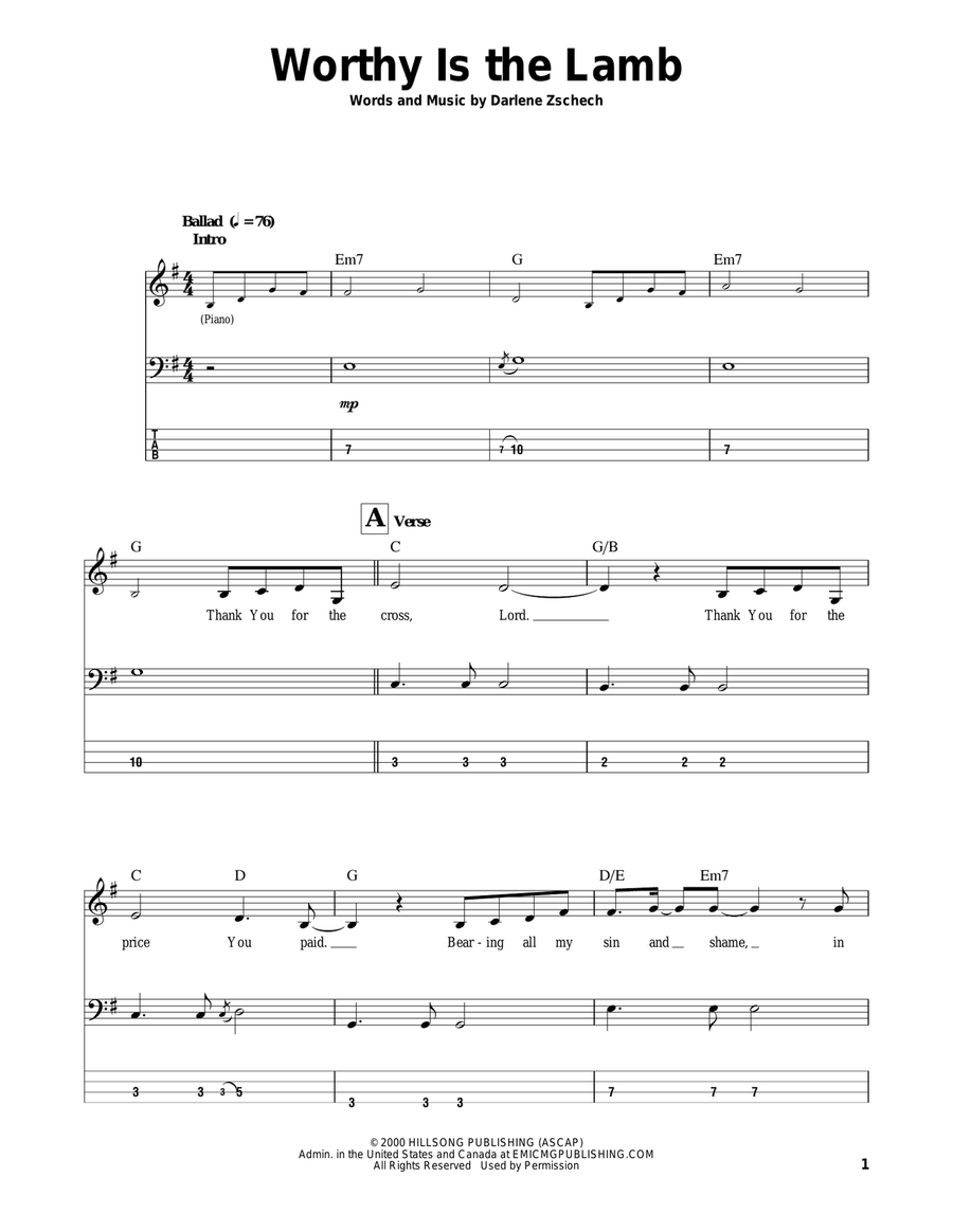 Worthy Is The Lamb Worthy Is The Lamb Bass Guitar Tablature scores gallery preview page 1