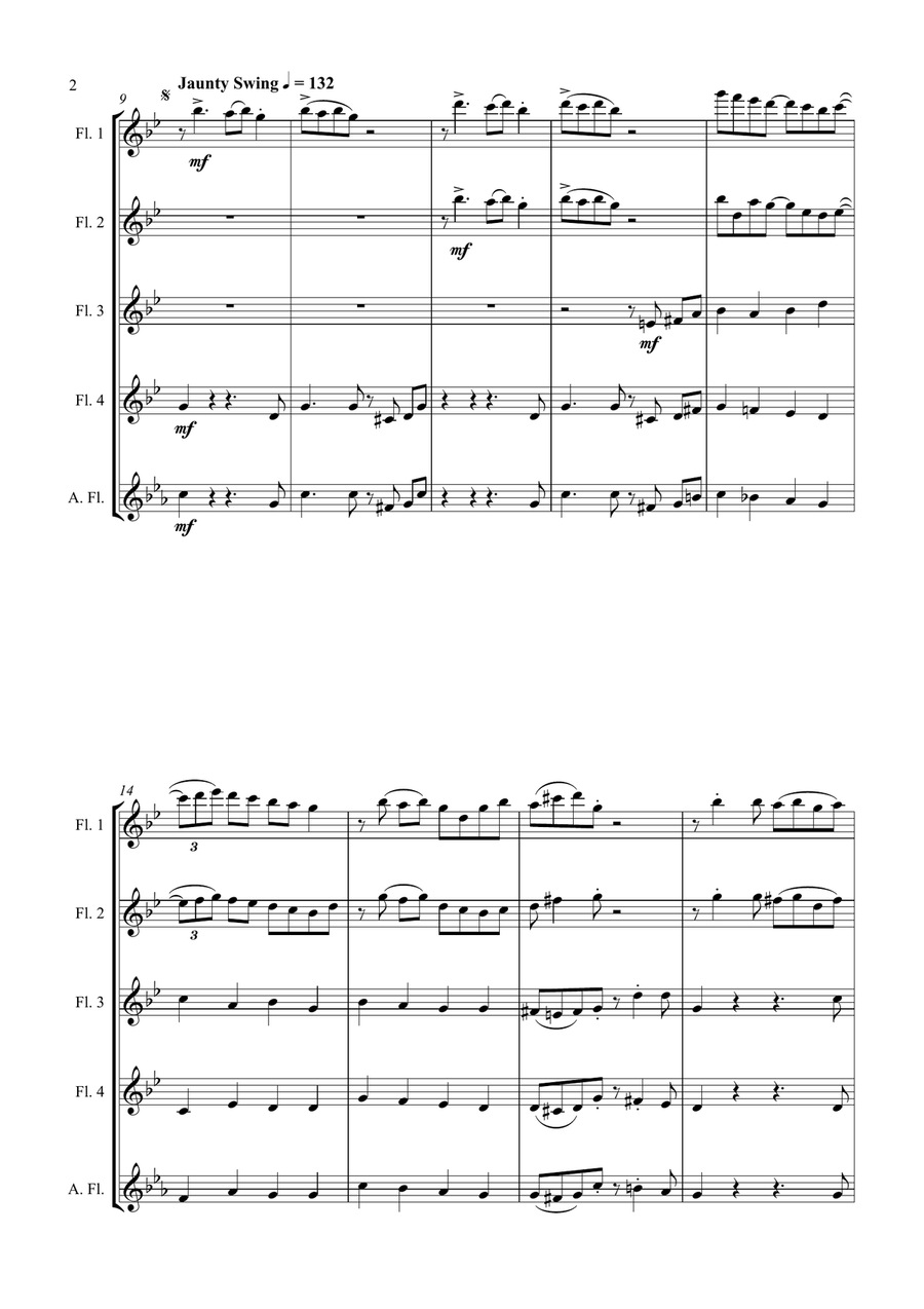 Carol of the Bells (Ukrainian Bell Carol) - Jazz Arrangement for Flute Quartet Flute Quartet scores gallery preview page 2