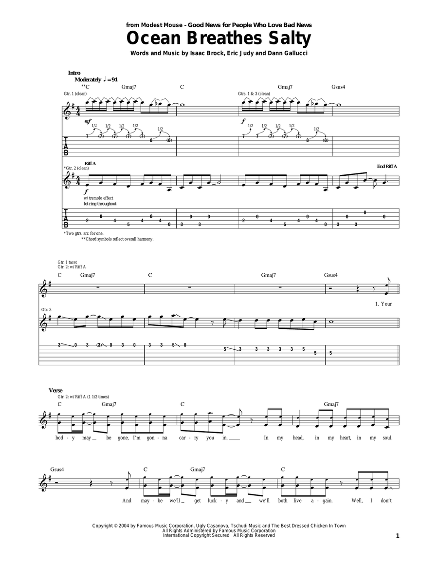 Ocean Breathes Salty Ocean Breathes Salty Acoustic Guitar scores gallery preview page 1