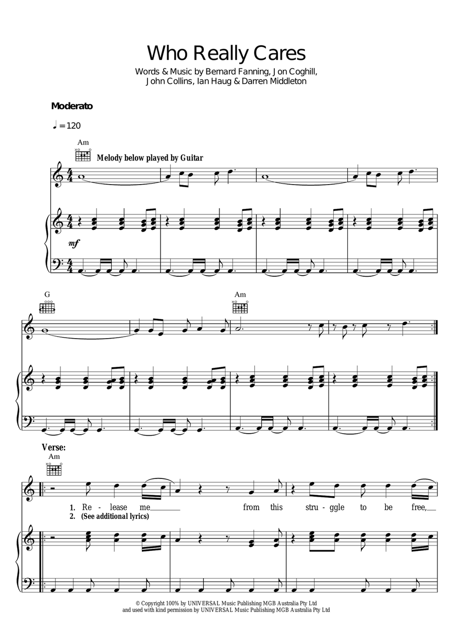 Who Really Cares Piano, Vocal scores gallery preview page 1