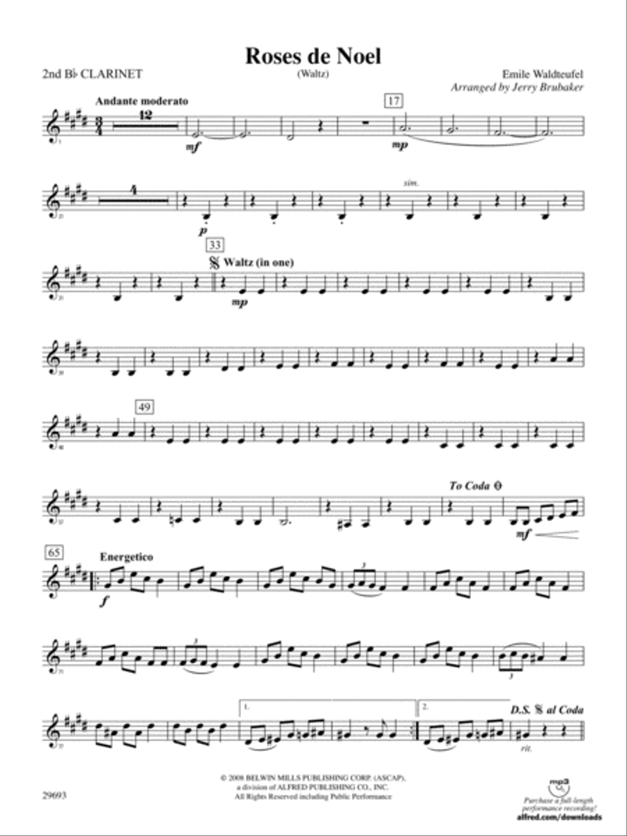 Roses de Noel (Waltz): 2nd B-flat Clarinet Full Orchestra scores gallery preview page 1