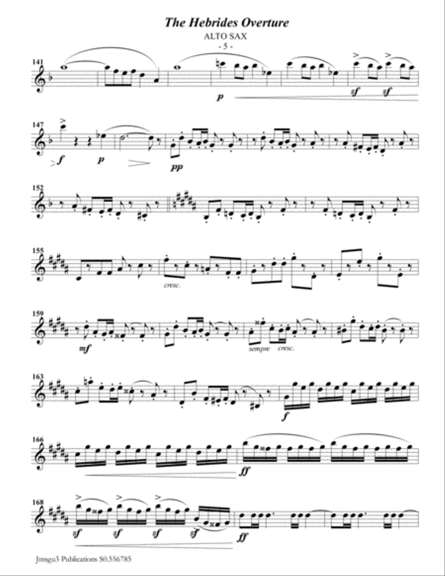 Mendelssohn: the Hebrides Overture for Alto Sax & Piano Alto Saxophone scores gallery preview page 5