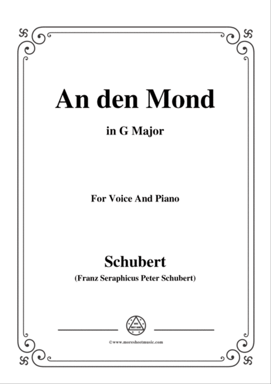 Schubert-An den Mond, D.296,in G Major,for Voice&Piano Voice scores gallery preview page 1