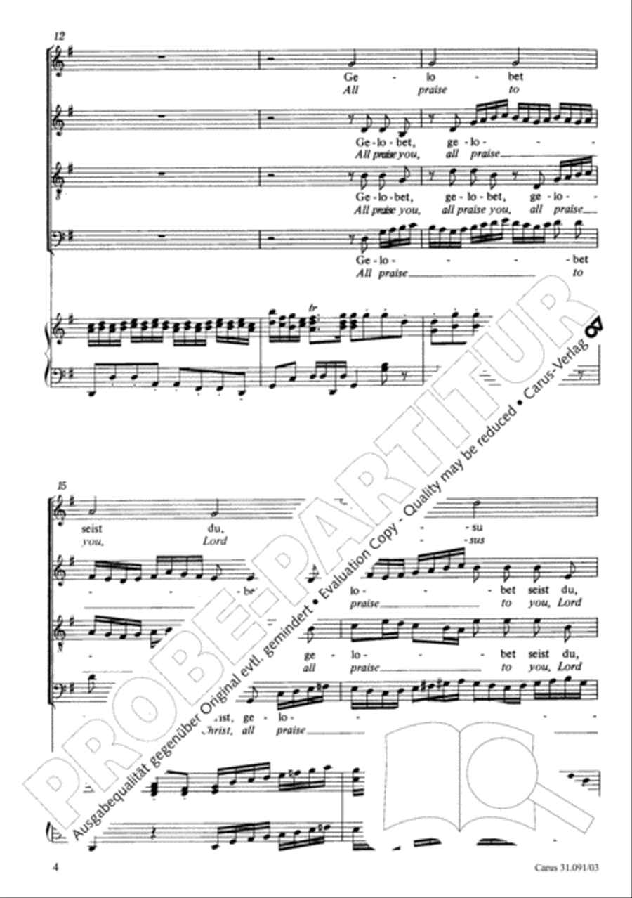 All praise to you, Lord Jesus Christ (Gelobet seist du, Jesu Christ) 4-Part scores gallery preview page 5