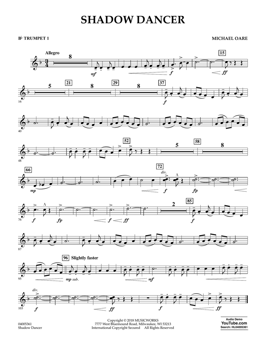 Shadow Dancer - Bb Trumpet 1 Concert Band scores gallery preview page 1