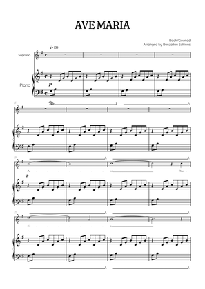 Bach / Gounod Ave Maria in G major • soprano sheet music with piano accompaniment
