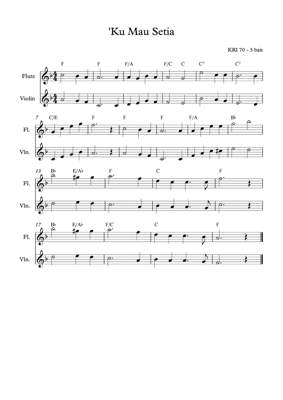 I Would be True / 'Ku Mau Setia Flute scores gallery preview page 1