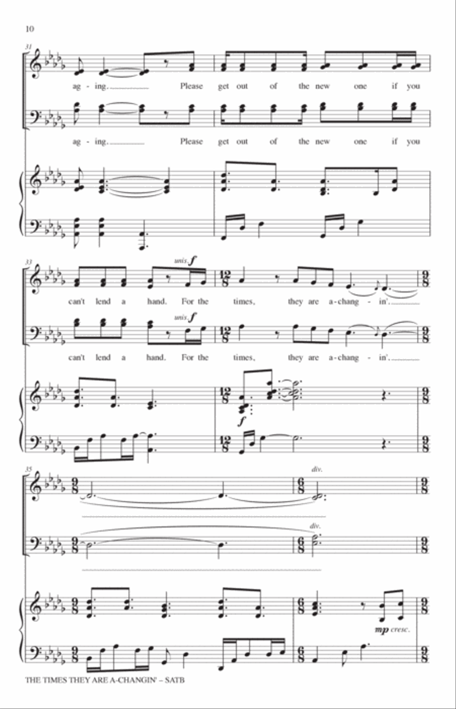 The Times They Are A-Changin' (arr. Adam Podd) 4-Part scores gallery preview page 8