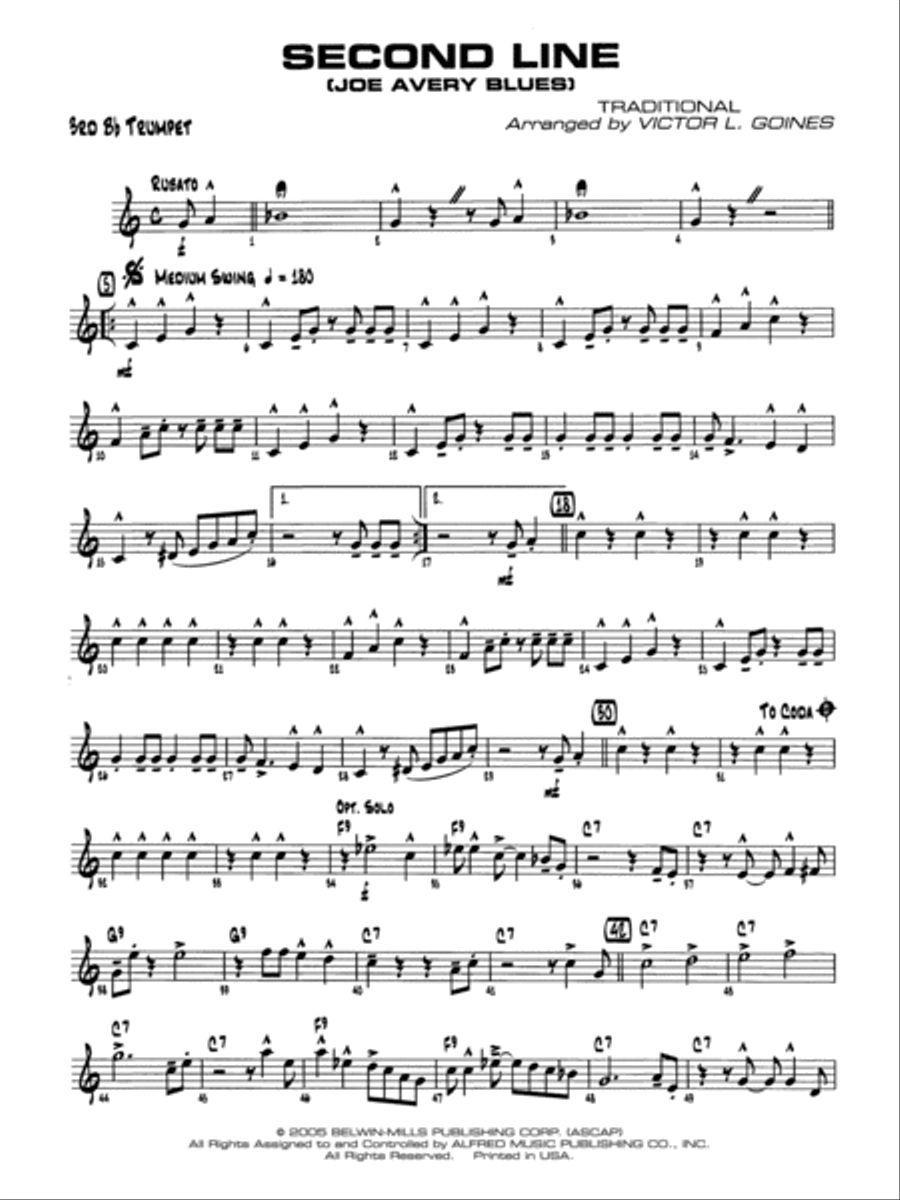 Second Line (Joe Avery Blues): 3rd B-flat Trumpet Jazz Ensemble scores gallery preview page 1